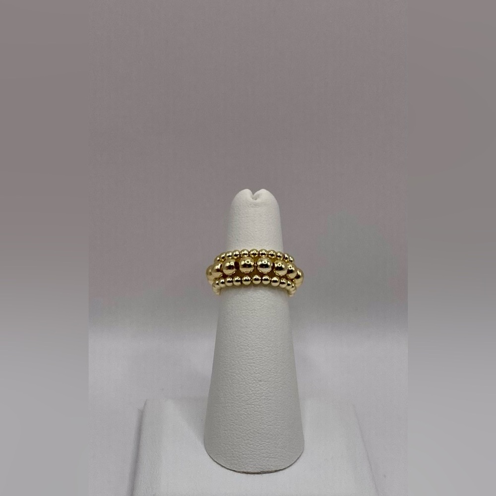 BEADED 14K Gold Filled Stackable Stretch Rings; Sweat, Tarnish and waterproof.